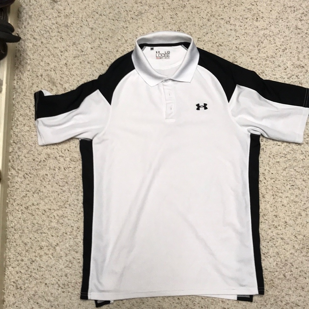 Black and white under Armour large golf polo